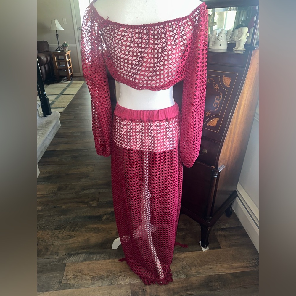 Cover Up or Sexy Set/ XL/ Crop top with maxi skirt/high slit in skirt/ NEW - Picture 2 of 8